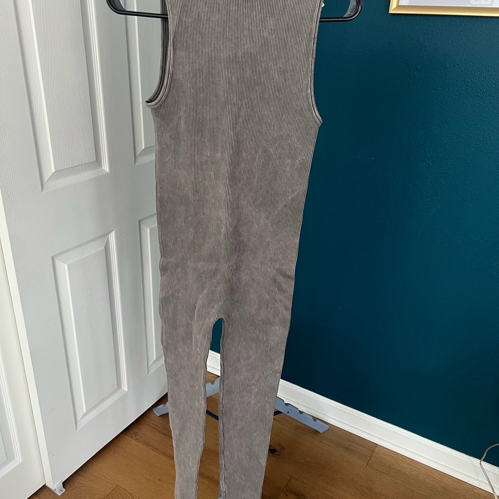 Women's Gray Ribbed Jumpsuit